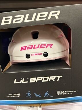 Bauer Lil' Sport Kids Helmet – White with Pink Accents